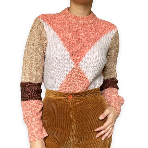 Y.A.S. Colorblock Sweater Long Sleeve Earth Tones Urban Outfitters - Picture 2 of 6